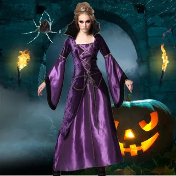 Vijolična Plemenito Temperament Vampire Queen Kostum Halloween Carnival Party Cosplay Hudič Vampir Čarovnica Fancy Oblačenja