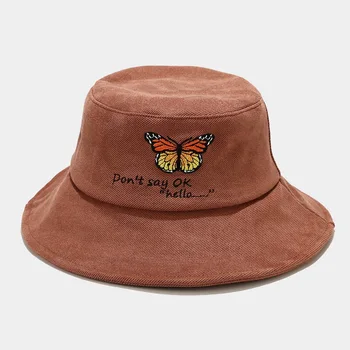 Nov Padec Pozimi Vezenje metulj vedro klobuk za ženske ženski toplo panamski klobuk na prostem windproof NE REČEM OK Pismo bob klobuk