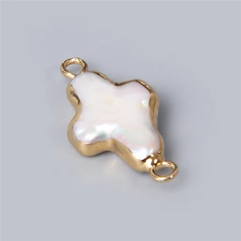 3pcs Naravni beli križ, Biser zlato ton priključek Obesek za ženske, nakit, izdelava Kultivirani biseri obesek čar diy ogrlice