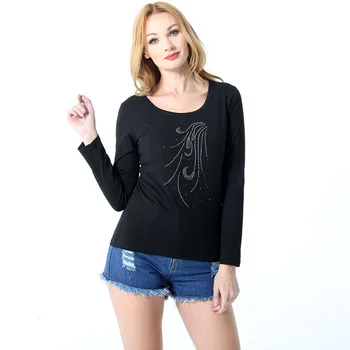 Hiawatha Dolg Rokav T-Shirt Žensk Pomlad Jesen Oblačila 2020 Moda Vroče Vrtanje Črna Velikost Majice T25960