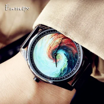 Enmex Individualizacija oblikovanje jekla ročno uro 3D Mavrica whirlpool kreativna zasnova Oljna slika, moda quartz ura uro