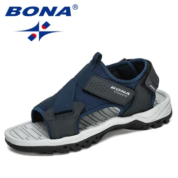 BONA 2020 Novih Oblikovalci Dejanje Usnja Sandali Udobno Moški Čevlji Modni Sandalia Masculina Priložnostne Flip Flops Ravno Sandali