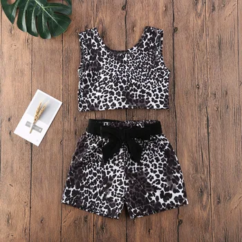 Pudcoco Malčke Baby Girl Obleke Leopard Tiskanja brez Rokavov Telovnik Vrhovi Kratke Hlače 2Pcs Obleke Bombaž Oblačila Sunsuit Poletje