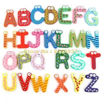 Barvita srčkan risanka 26 lesenih črk abecede hladilnik magnet kid ' s baby izobraževalne igrače Igrača