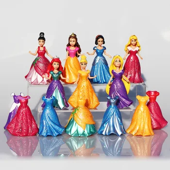 14pcs/veliko Risanke Disney Princesa Sneg Bela morska deklica Pepelka dejanje slika nastavite s čarobno posnetek obleko najboljše otroci igrače za dekleta