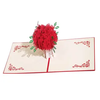 Rose 3D Kartico Valentine Pop Up Pozdrav Šopek Rdeč Cvet Romantične Ljubitelje valentinovo Poročno