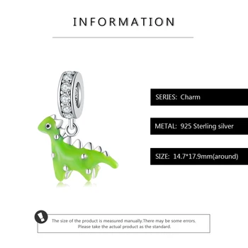 Nov Prihod 925 Sterling Srebro Ljubek Mali dinozaver Čare Obesek Kroglice nakit, zaradi česar se Prilega Originalni Evropske Čar Zapestnice