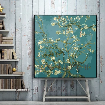 Ročno naslikal slavni slikar (Vincent Willem van Gogh ）orhideja je Cvet oljna slika, dekorativni hotelski avli kavč velike freske