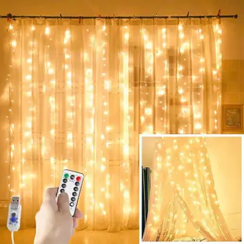 3m LED Pravljice Luči Garland Zavese Lučka za Daljinsko upravljanje USB Niz Luči, Božični Okraski za Dom Garland na Oknu