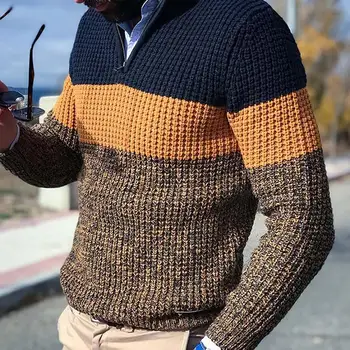 Moški Jesenski Zimski Pulover z Dolgimi Rokavi V Vratu Barvo Pleteni puloverji za moške