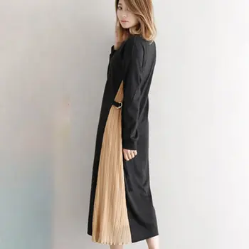 Shirt Obleko 2019 Jeseni Ženske Korejski Ponaredek Dva Kosa Pleteno Obleko Z Dolgimi Rokavi Moda Mozaik Obleko Priložnostne Obleke Naguban