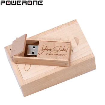 POWERONE (1 KOS prosta po meri LOGO) Lesene USB+box USB Flash Drive pendrive 4 GB 8 GB 16 G 32GB Pomnilniško kartico fotografije poročno darilo