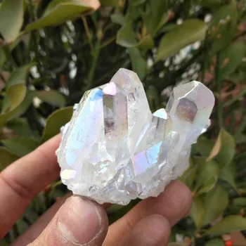 Vroče!!! 80-90g naravno bela angel aura crystal grozdov galvanizacijo prevleko iz Titana quartz gruče kamen Zdravljenja
