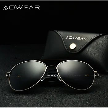 AOWEAR blagovne Znamke Slog Letalstva sončna Očala Moških Polarizirana Retro Očala Človek Klasičen Avto Voznik Očala z ohišjem, ki je Moški oculos de sol