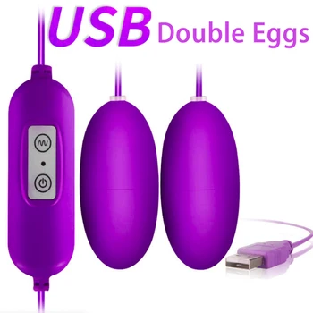 USB Obdavčljivi Bullet Dvojni Vibrator Jajce za Ženski G-spot Stimulacijo Ščegetavčka Abjustable Hitrost Vibracij Sex Igrače za Ljubimec