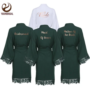 YUXINBRIDAL 2019 Novo Zeleno Bombažne čipke Oblačilih, z Čipke Trim Ženske Poroka Poročni Haljo družico obleke