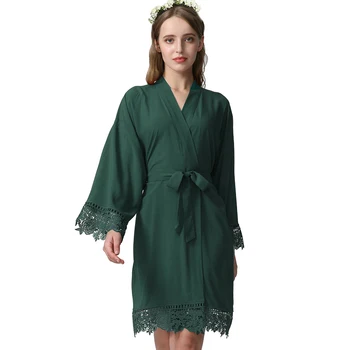 YUXINBRIDAL 2019 Novo Zeleno Bombažne čipke Oblačilih, z Čipke Trim Ženske Poroka Poročni Haljo družico obleke