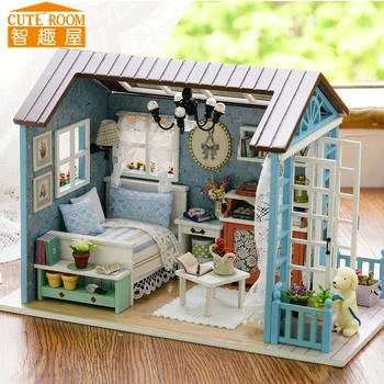 LEPE SOBE DIY Lesena Hiša Miniaturas s Pohištvom DIY Miniaturne Hiše Lutke Igrače za Otroke Božič in Rojstni dan Z07