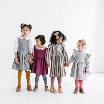Obleka Za Dekleta Modni Trak Dekleta Stranka Obleko Otroci O-vratu Otroci Obleko z Dolgimi Rokavi Priložnostne Črtaste Obleke Za Dekleta Šola