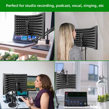 MAONO Studio Mikrofon Izolacije Ščit Zložljive Visoko Gostoto, ki Absorbira Pena Sprednji Plošči Zvok, ki Absorbira Vokalno Snemanje