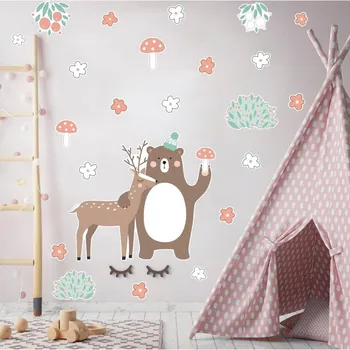 Tofok DIY Nordijska Živali Elk Imeti Otrok Soba Dekoracijo Nalepke, Pozimi Sneg Slog Dnevna Soba Študija Zidana Nalepke za Okna