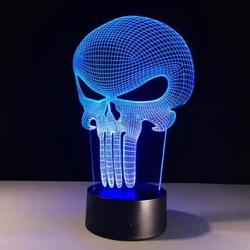 1PC Punisher Lobanje Multi-barvne Bulbing Svetlobe Akril 3D Hologram Iluzijo Desk LampHouse Dekor Noč Svetlobe Razsvetljavo Darilo
