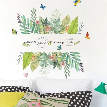 Zelenih listov rastlin metulj stenske nalepke doma dekor dnevna soba pvc stenske nalepke diy zidana dekorativne umetnosti plakatov
