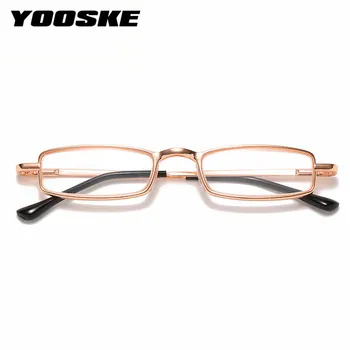 YOOSKE Prenosni Kompaktni Obravnavi Očala Moški Ženske Majhnih Kovinskih Pravokotnik Očala Zlitine Daljnovidnost Očala Z Plastično Ohišje