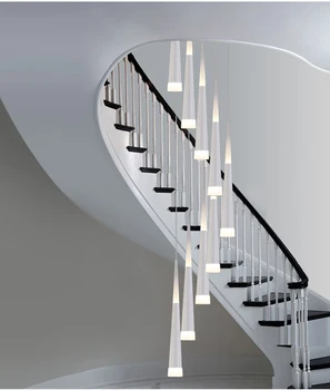 Aluminij Doma LED Obesek Luči Sodobnih stopnišče Led cone viseče luči hotel napeljave dolgo črno spiralne Stopnice razsvetljavo Lustre