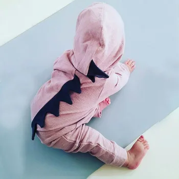 Perilo Baby Boy Girl 3D Dinozaver igralne obleke Novorojenčka Hooded Jumpsuit Obleke za Dojenčke Kopalke Dolgimi Rokavi Otroške igralne obleke sivo roza barve