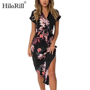 HiloRill 2020 Poletje Obleko za Ženske Modni Tisk Elegantno Srčkan Sashes Proti-vrat Seksi Tanek Tulec Obleka Ženske Obleke Vestidos Oblačilih