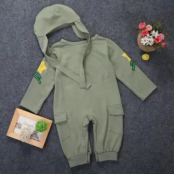 Newborn Baby Toddler Fant, Otroci, Oblačila, igralne obleke+Klobuk Skp Jumpsuit Obleke Zelene Pilota Plašč 2Pcs Obleke