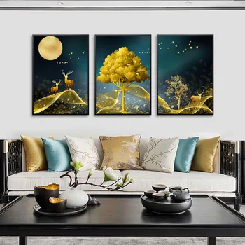 Wall art doma dekor platno, tisk plakatov Povzetek zlato drevo jelena stensko slikarstvo brez okvirja okraski za dom, soba estetske