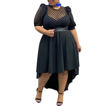 6XL Polka Dot Tiskana Obleka Ženske Trdna Črne Elegantne Obleke Nezakonitih Očesa Mozaik Obleko Plus Velikost Stranka Obleko Vestidos D30