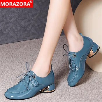 MORAZORA plus velikost 33-43 2020 pomlad moda priložnostne čevlji pravega usnja čipke ženske črpalke črna modra barva ženske športni copati