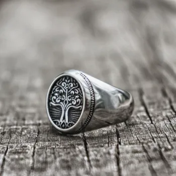 Vintage iz Nerjavečega Jekla Drevo Življenja Pečatni Prstan Klasičen Moški Viking Amulet Obroči Nordijska Nakit Trgovini