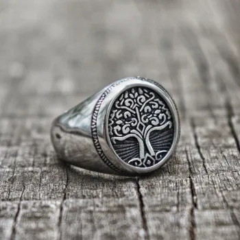 Vintage iz Nerjavečega Jekla Drevo Življenja Pečatni Prstan Klasičen Moški Viking Amulet Obroči Nordijska Nakit Trgovini