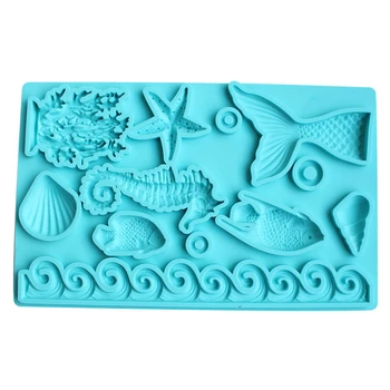 Podvodni Svet Conch Lupini Plesni 3D DIY Praktično Val Star Fondat Torto Dekoracijo Silikonski Reliefi Plesni K569