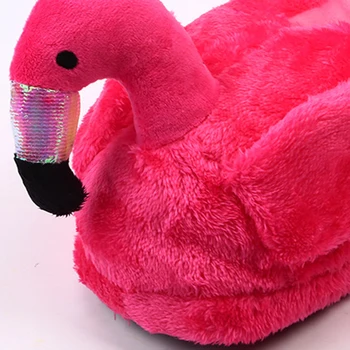 Zimske Ženske Indoor Copati Anime Smešno Flamingo Plišastih Tople Copate Platformo Risanka Ptica Unisex Doma Copati Ženske