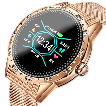LIGE Bluetooth Smart Gledam Ženske LED Barvni Zaslon Diamond Zlitine Smartwatch Srčnega utripa Sport Lady Pazi za IOS Andriod