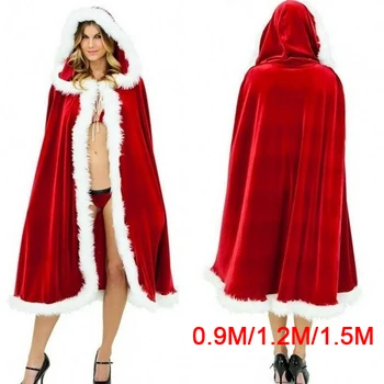 3Size Rdeče Mah Hooded Cape Plašč Seksi Božiček, Cosplay Božični Kostumi za Ženske Carnival Party Clubwear Pozimi Toplo Suknji