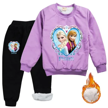 Disney otroška Pozimi Topla Jopica, Zamrznjeno, Elsa Long Sleeve Jopica + Bombaž Hlače Nastavite Fantje in dekleta modni obleko, dvodelno,