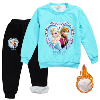 Disney otroška Pozimi Topla Jopica, Zamrznjeno, Elsa Long Sleeve Jopica + Bombaž Hlače Nastavite Fantje in dekleta modni obleko, dvodelno,