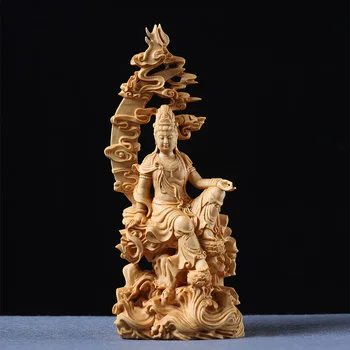 Luna Guanyin Lesa Carvinga Boginji Usmiljenja Kip Butik, Mir, Ljubezen Člen Masivnega Lesa Buda Kiparstvo Art Collection
