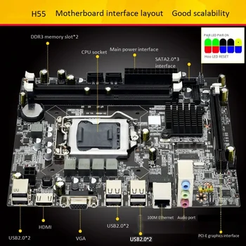 H55 Motherboard LGA1156 DDR3 Podpira 8G SATA2.0 PCI-E X16, za LGA1156 Strežnik Serije