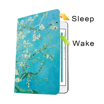 Sykiila Ohišje za iPad Mini 1 2 3 4 Marmorja Natisnjeni Lupini Meri Zaščitni Pokrov Rokav Smart Van Gogh Zemljevidu Sveta Usnje Olje