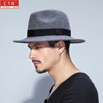 Moški volne klobučevine Britanski Panama Jazz klobuk volne fedora počutil klobuk Black Panamski klobuk Široko roba klasičnih trilby klobuk B-1509