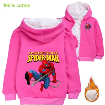 Spiderman Baby Fantje Dekleta Hooded Suknjič Plašč Pozimi Otroci Windbreaker za Boy Plus Zgostitev Žamet Vrhnja oblačila Otrok Oblačila