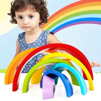 Novo Dojenčki Velika Mavrica Stacker Lesene Igrače Za Otroke, Ustvarjalne Gradniki Montessori Začetku Izobraževalne Igrače Opeke Puzzle