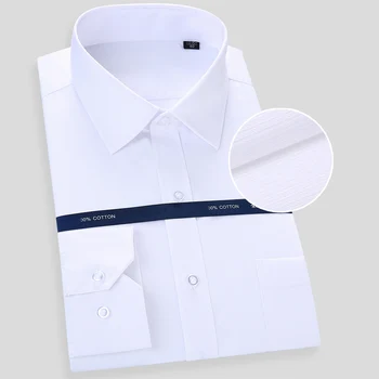 2020 Pomlad Non-iron Mens Obleko Majica Bombaž Kakovosti Dolg Rokav Bela, Modra Business Casual Moški Socialne Redno Fit Plus Velikost 48